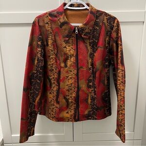 Vintage JENSATO Snakeskin Women's Orange/Red/Black Zipper Jacket Size Large